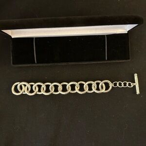 Sterling silver circle toggle bracelet solid .925 adjustable